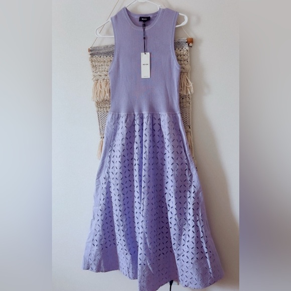 NWT ME+EM Knit Broderie Mixed Media Midi Dress in Powder Lavender Eyelet 8 - Picture 4 of 8